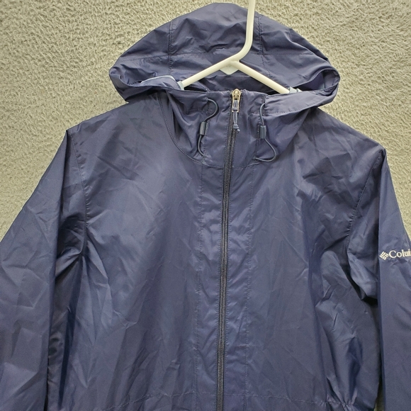 Columbia Packable Windbreaker Jacket Womens Medium Blue Rain Zip Up Hood - Picture 3 of 10